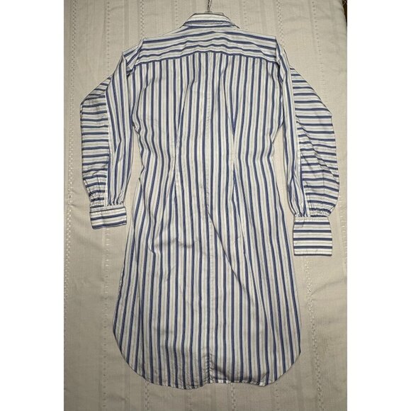 Lauren Ralph Lauren Broadcloth Blue White Striped Shirt Dress Tie  Embroidered 8 - Picture 4 of 12